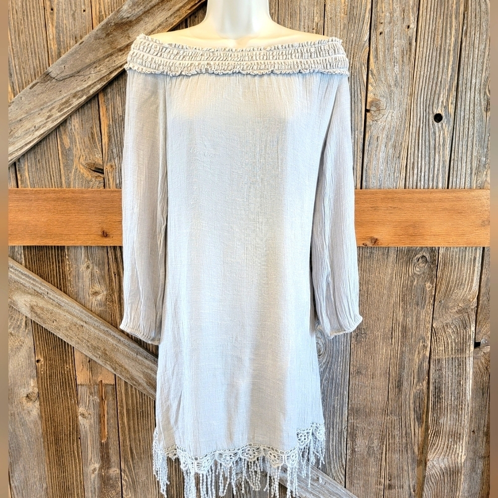 SOIEBLU Womens lined lagenlook Lace trim Dress - Sz Small S off the shoulder ^.